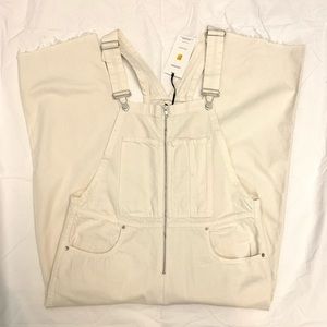 NWT Zara Premium White Denim Zipper Front Overalls